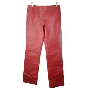 Burgandy Red Leather Pants Lobi Lobi Sz M Lined Straight Leg Flat Front Side Zip